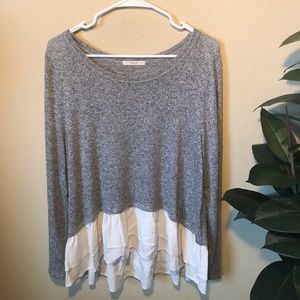 Le Lis Grey and Cream ruffle bottom sweater